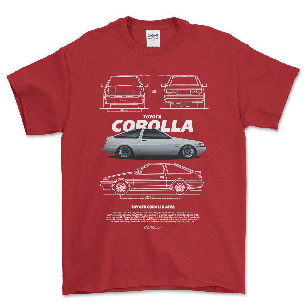 Toyota Corolla AE86 T-Shirt-Beklædning-Toyota-Rød-S-Garage Culture Shop- garage - man cave - merchandise
