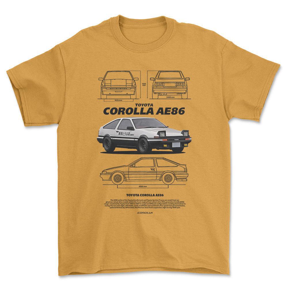 Toyota Corolla AE86 T-Shirt-Beklædning-Toyota-Guld-S-Garage Culture Shop- garage - man cave - merchandise
