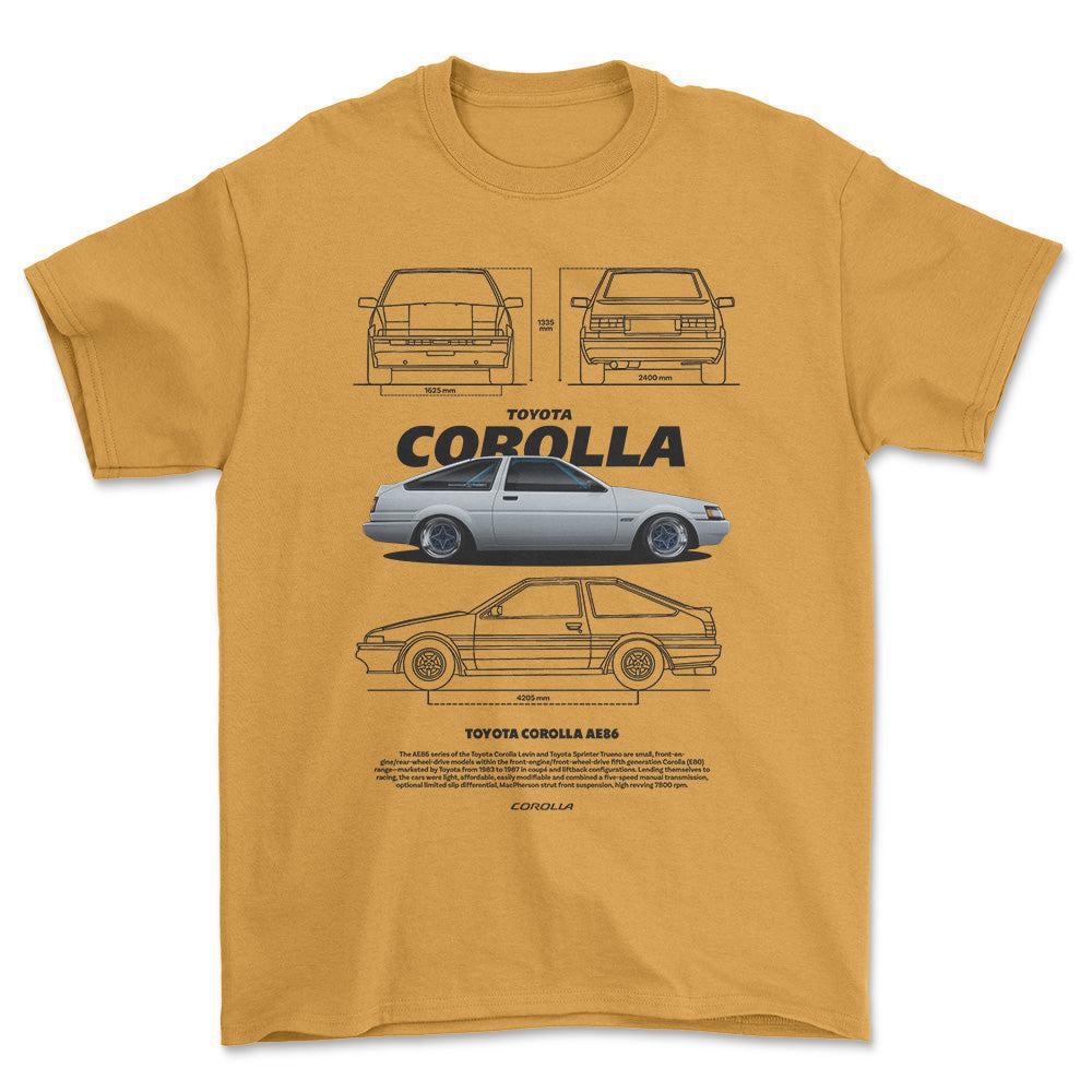 Toyota Corolla AE86 T-Shirt-Beklædning-Toyota-Guld-S-Garage Culture Shop- garage - man cave - merchandise