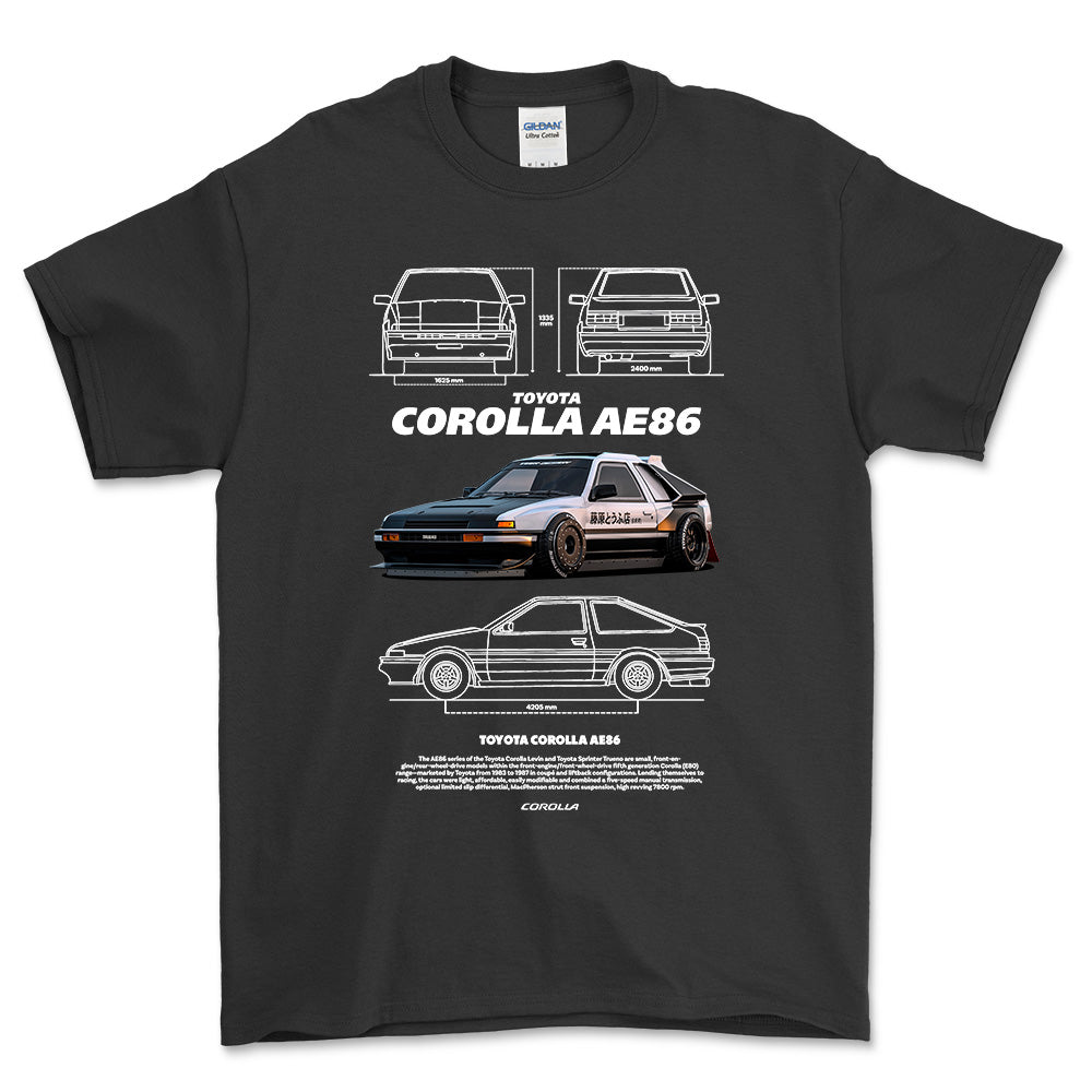 Toyota Corolla AE86 T-Shirt-Beklædning-Toyota-Sort-S-Garage Culture Shop- garage - man cave - merchandise