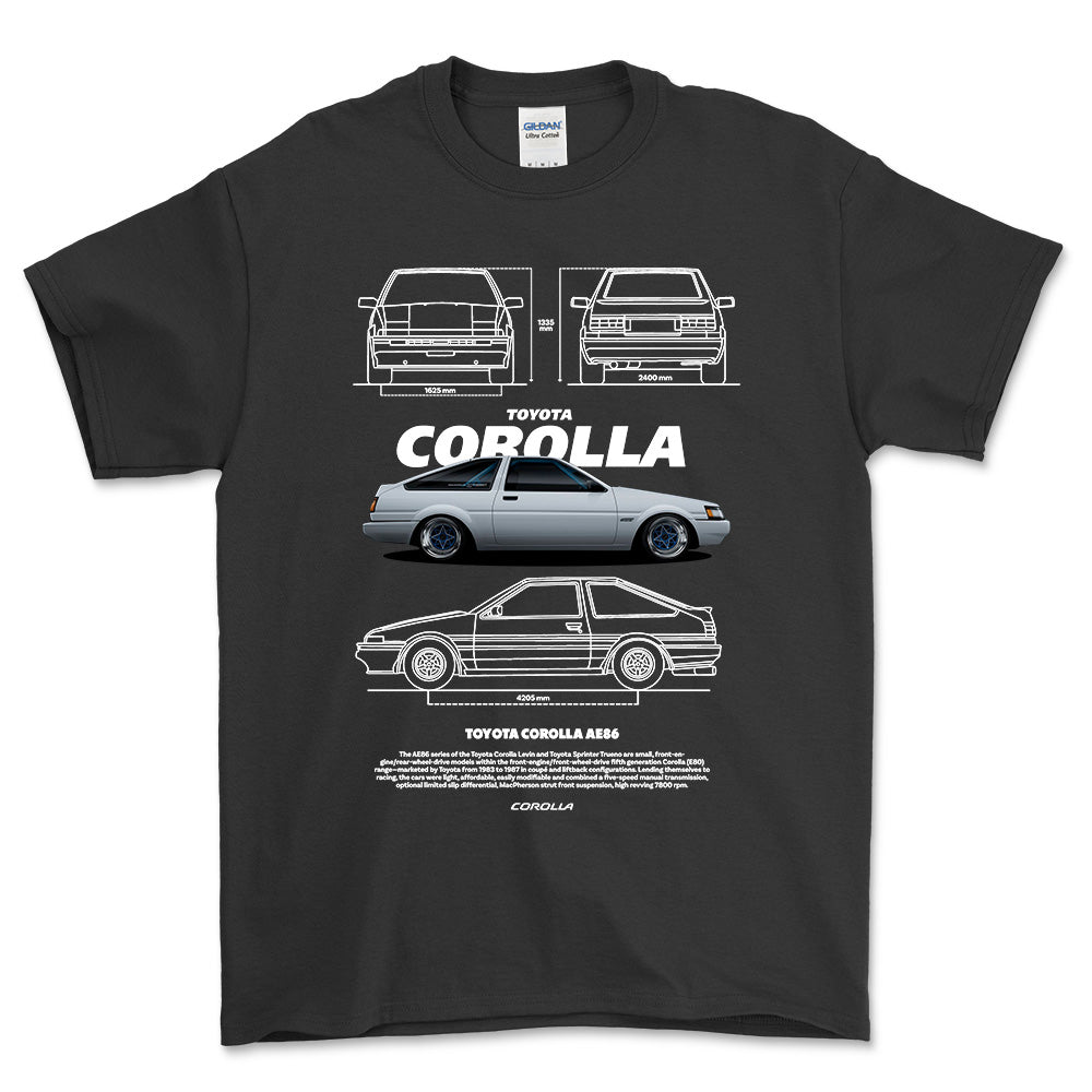 Toyota Corolla AE86 T-Shirt-Beklædning-Toyota-Sort-S-Garage Culture Shop- garage - man cave - merchandise