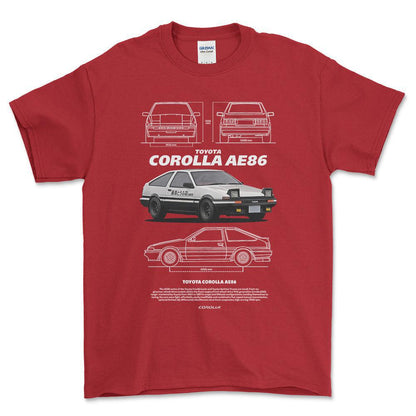Toyota Corolla AE86 - Unisex T-Shirt-Beklædning-Toyota-Rød-S-Forside-Garage Culture Shop- garage - man cave - merchandise