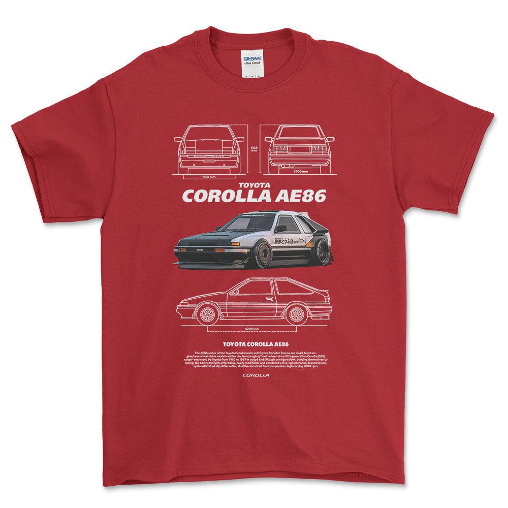 Toyota Corolla AE86 - Unisex T-Shirt-Beklædning-Toyota-Rød-S-Forside-Garage Culture Shop- garage - man cave - merchandise