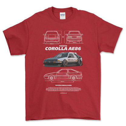Toyota Corolla AE86 - Unisex T-Shirt-Beklædning-Toyota-Rød-S-Forside-Garage Culture Shop- garage - man cave - merchandise