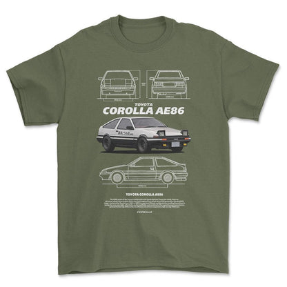 Toyota Corolla AE86 - Unisex T-Shirt-Beklædning-Toyota-Grøn Militær-S-Forside-Garage Culture Shop- garage - man cave - merchandise