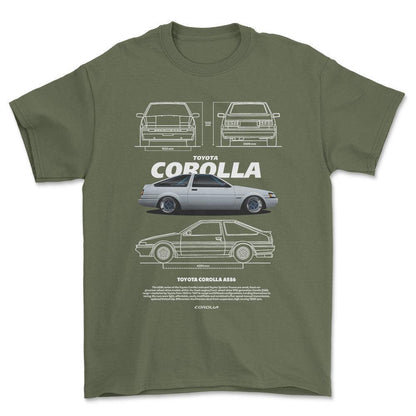 Toyota Corolla AE86 - Unisex T-Shirt-Beklædning-Toyota-Grøn Militær-S-Forside-Garage Culture Shop- garage - man cave - merchandise