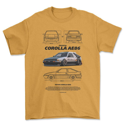 Toyota Corolla AE86 - Unisex T-Shirt-Beklædning-Toyota-Guld-S-Forside-Garage Culture Shop- garage - man cave - merchandise