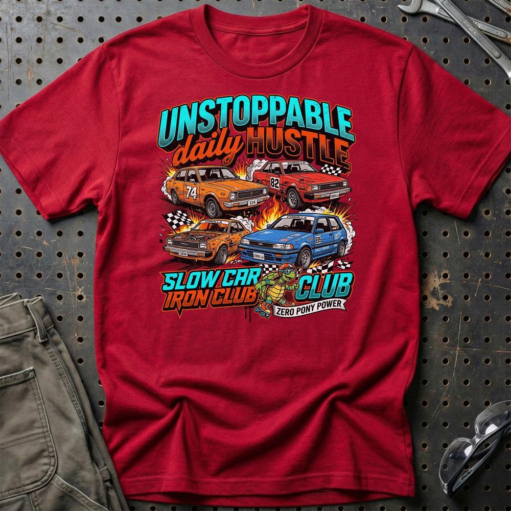 Toyota Corolla Unstoppable Daily Hustle Iron Club T-Shirt-Beklædning-Toyota-Rød-S-Garage Culture Shop- garage - man cave - merchandise
