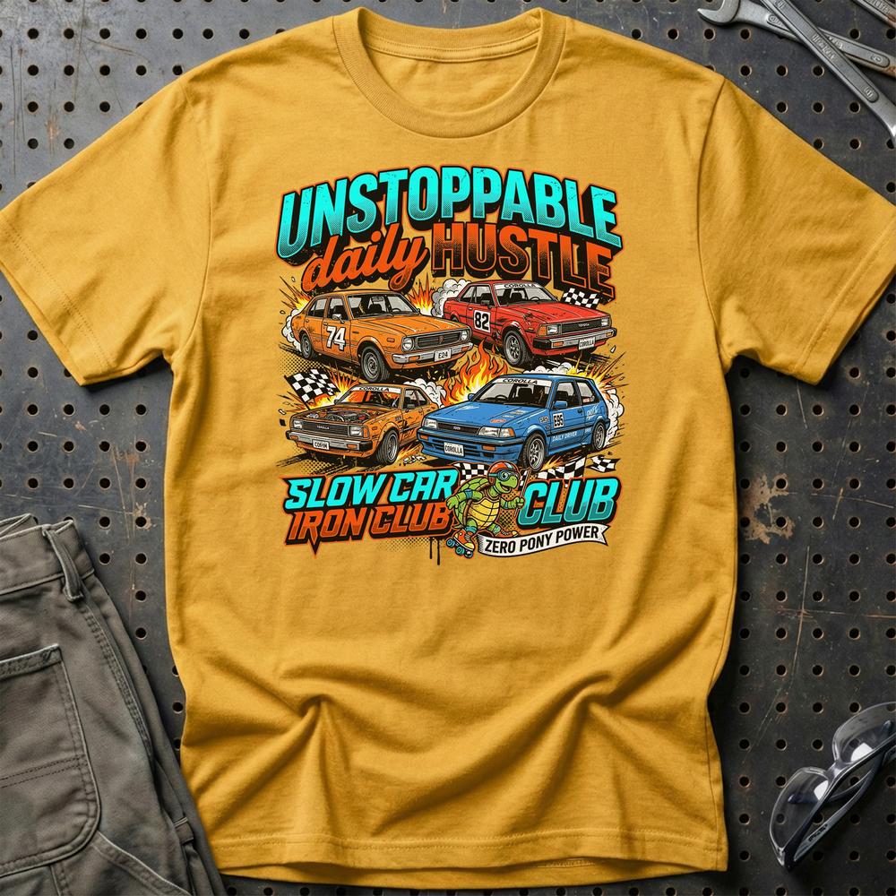 Toyota Corolla Unstoppable Daily Hustle Iron Club T-Shirt-Beklædning-Toyota-Guld-S-Garage Culture Shop- garage - man cave - merchandise