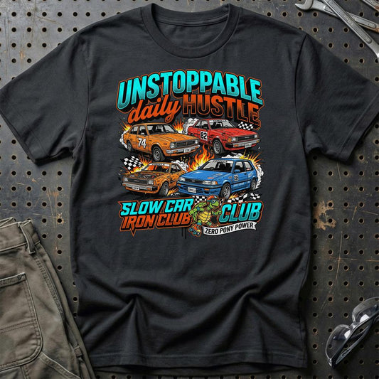 Toyota Corolla Unstoppable Daily Hustle Iron Club - Unisex T-Shirt-Beklædning-Toyota-Sort-S-Garage Culture Shop- garage - man cave - merchandise
