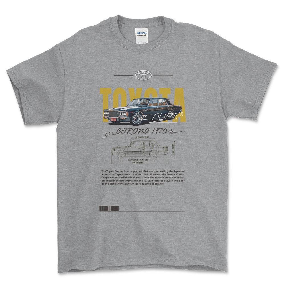 Toyota Corona 1970 T-Shirt-Beklædning-Toyota-Grå Sport-S-Garage Culture Shop- garage - man cave - merchandise