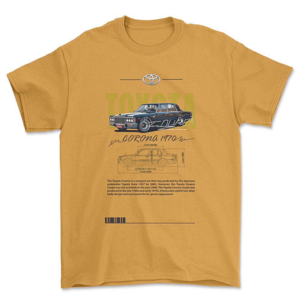 Toyota Corona 1970 - Unisex T-Shirt-Beklædning-Toyota-Guld-S-Forside-Garage Culture Shop- garage - man cave - merchandise