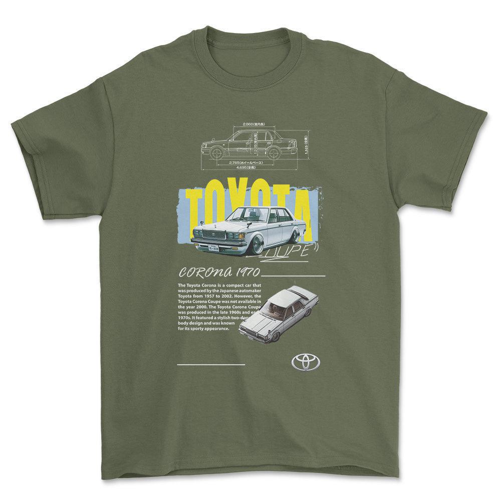 Toyota Corona - Unisex T-Shirt-Beklædning-Toyota-Grøn Militær-S-Forside-Garage Culture Shop- garage - man cave - merchandise