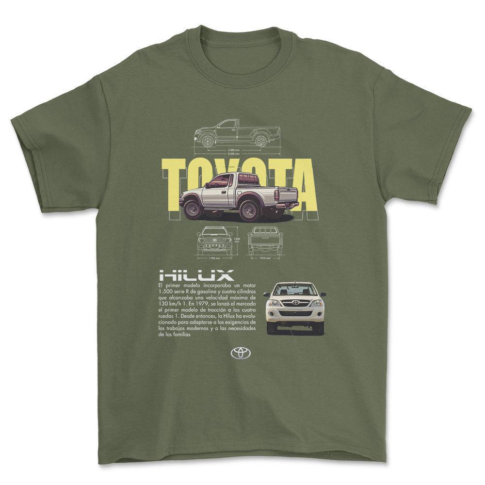 Toyota Hilux - Unisex T-Shirt-Beklædning-Toyota-Grøn Militær-S-Forside-Garage Culture Shop- garage - man cave - merchandise