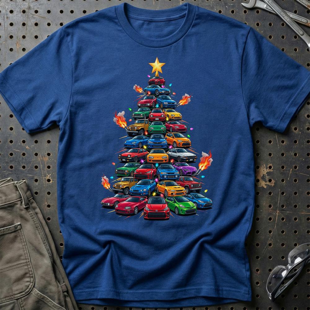 Toyota Juletræ Christmas Tree T-Shirt-Beklædning-Toyota-Blå Royal-S-Garage Culture Shop- garage - man cave - merchandise
