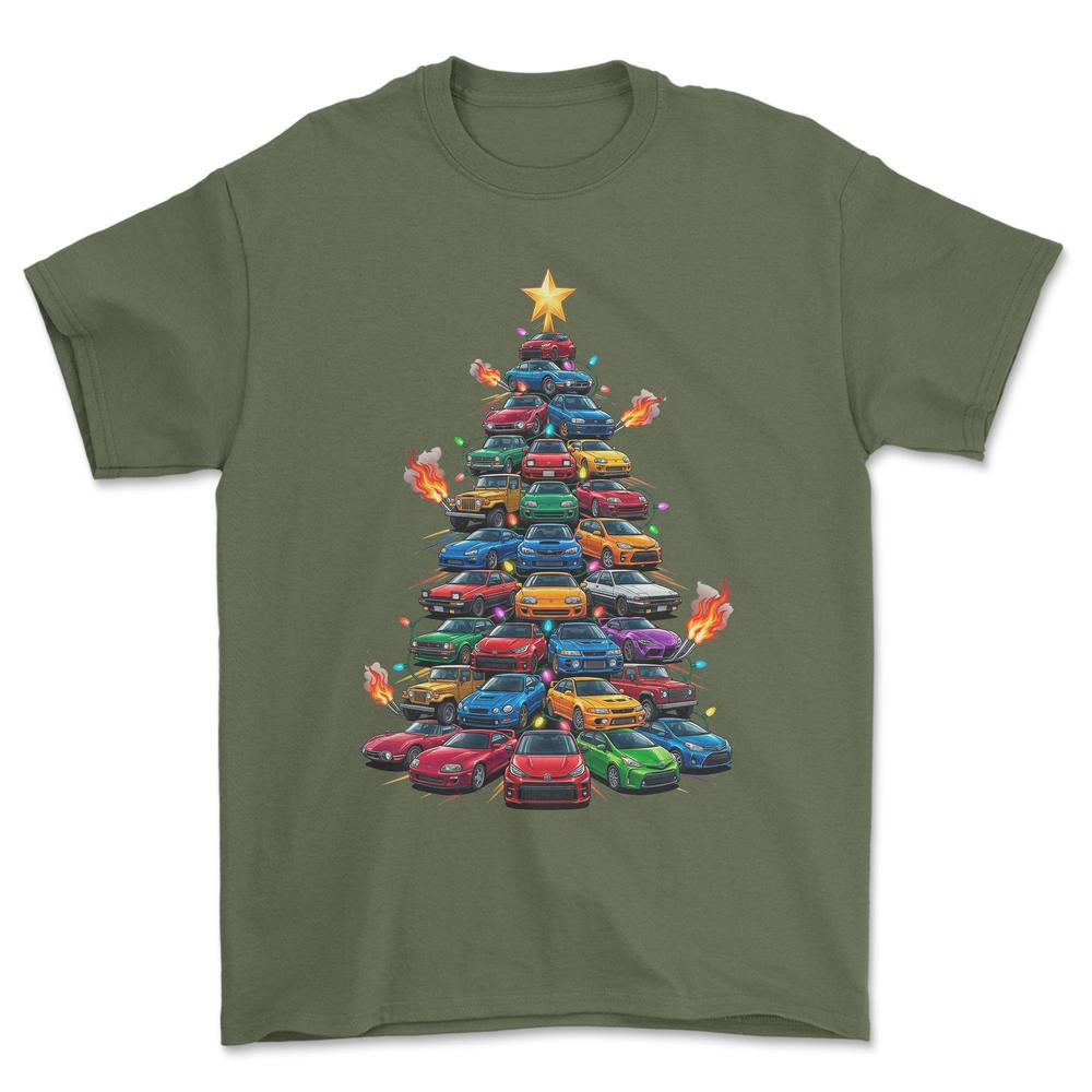 Toyota Juletræ Christmas Tree - Unisex T-Shirt-Beklædning-Toyota-Grøn Militær-S-Forside-Garage Culture Shop- garage - man cave - merchandise