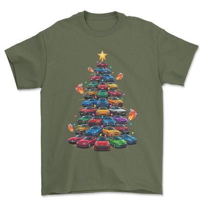 Toyota Juletræ Christmas Tree - Unisex T-Shirt-Beklædning-Toyota-Grøn Militær-S-Forside-Garage Culture Shop- garage - man cave - merchandise