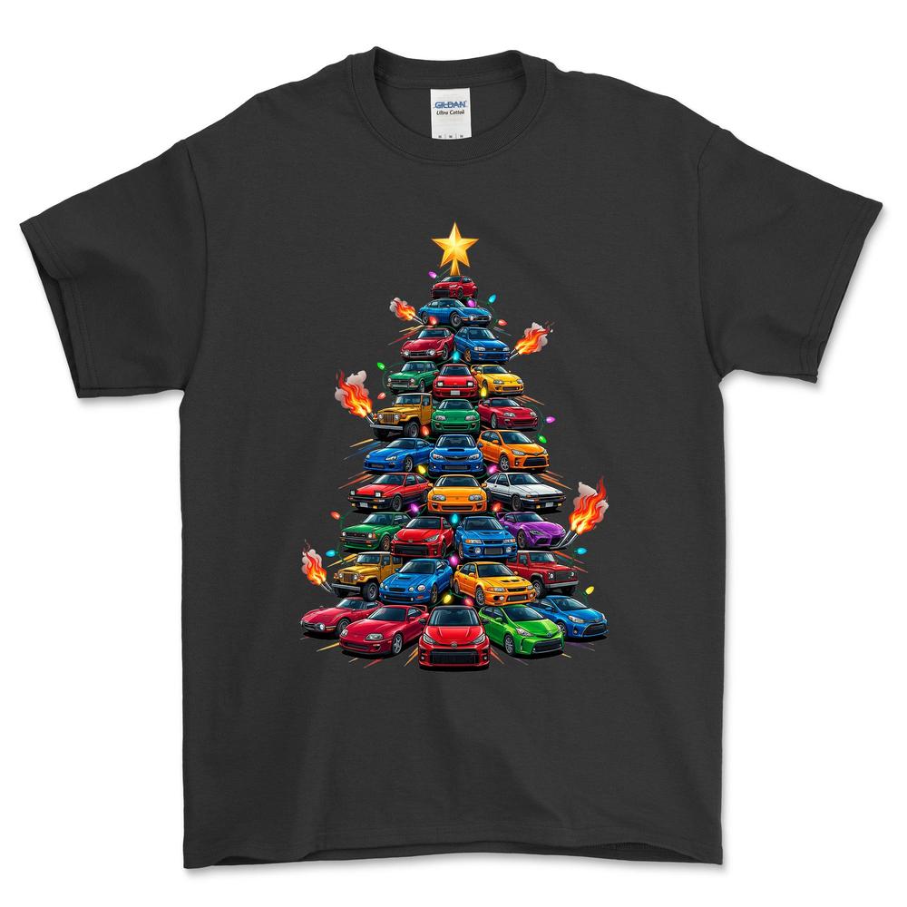 Toyota Juletræ Christmas Tree - Unisex T-Shirt-Beklædning-Toyota-Sort-S-Forside-Garage Culture Shop- garage - man cave - merchandise