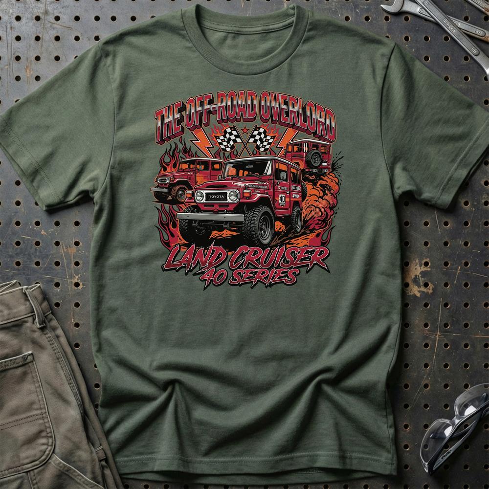 Toyota Land Cruiser 40 Series Off-Road Overlord T-Shirt-Beklædning-Toyota-Grøn Militær-S-Garage Culture Shop- garage - man cave - merchandise