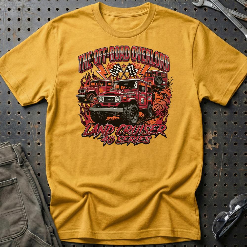 Toyota Land Cruiser 40 Series Off-Road Overlord T-Shirt-Beklædning-Toyota-Guld-S-Garage Culture Shop- garage - man cave - merchandise