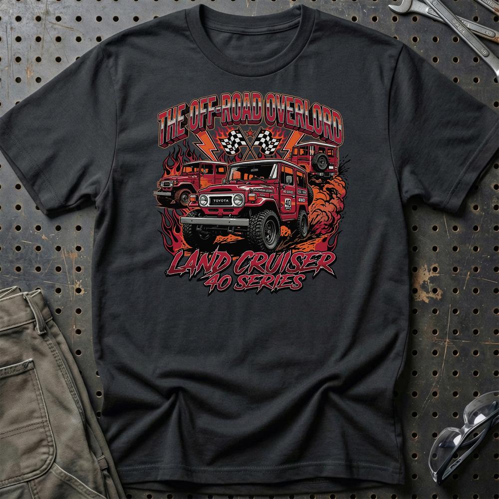 Toyota Land Cruiser 40 Series Off-Road Overlord T-Shirt-Beklædning-Toyota-Sort-S-Garage Culture Shop- garage - man cave - merchandise