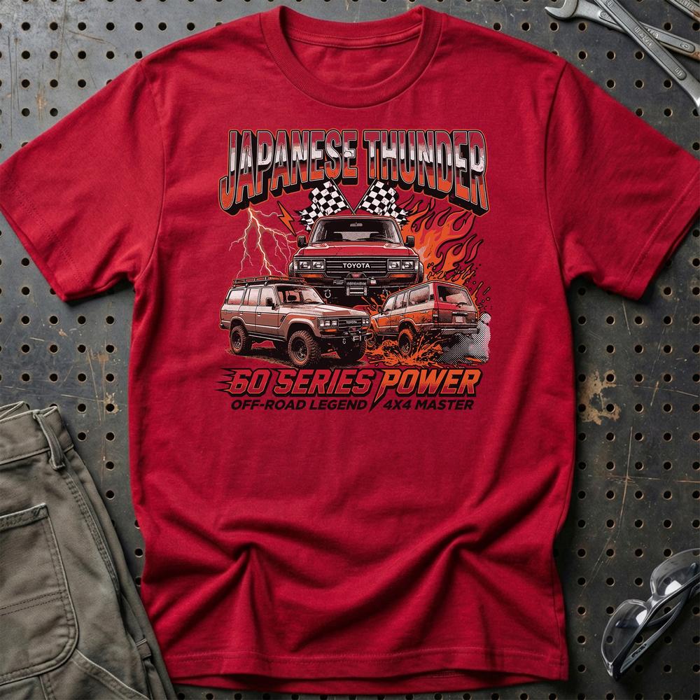 Toyota Land Cruiser 60 Series Japanese Thunder 4x4 T-Shirt-Beklædning-Toyota-Rød-S-Garage Culture Shop- garage - man cave - merchandise