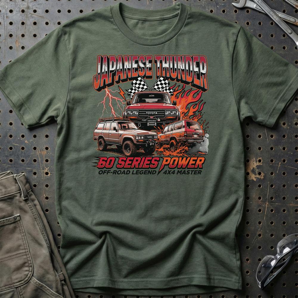 Toyota Land Cruiser 60 Series Japanese Thunder 4x4 T-Shirt-Beklædning-Toyota-Grøn Militær-S-Garage Culture Shop- garage - man cave - merchandise