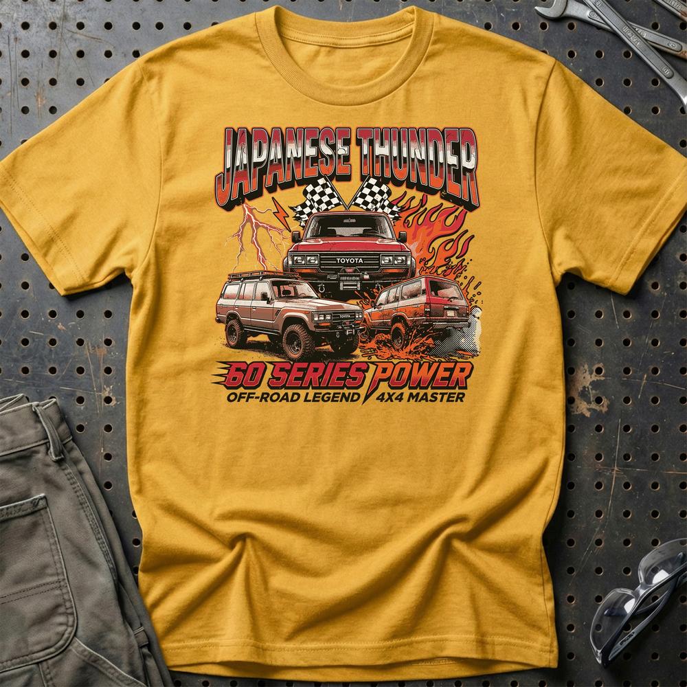 Toyota Land Cruiser 60 Series Japanese Thunder 4x4 T-Shirt-Beklædning-Toyota-Guld-S-Garage Culture Shop- garage - man cave - merchandise