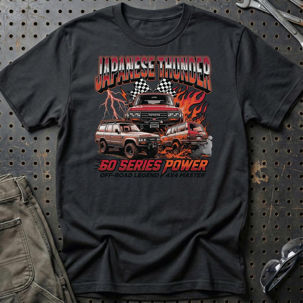 Toyota Land Cruiser 60 Series Japanese Thunder 4x4 T-Shirt-Beklædning-Toyota-Sort-S-Garage Culture Shop- garage - man cave - merchandise