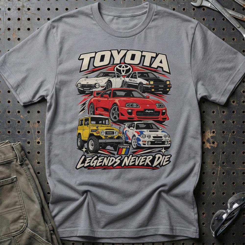 Toyota Legends Never Die T-Shirt-Beklædning-Toyota-Grå Sport-S-Garage Culture Shop- garage - man cave - merchandise
