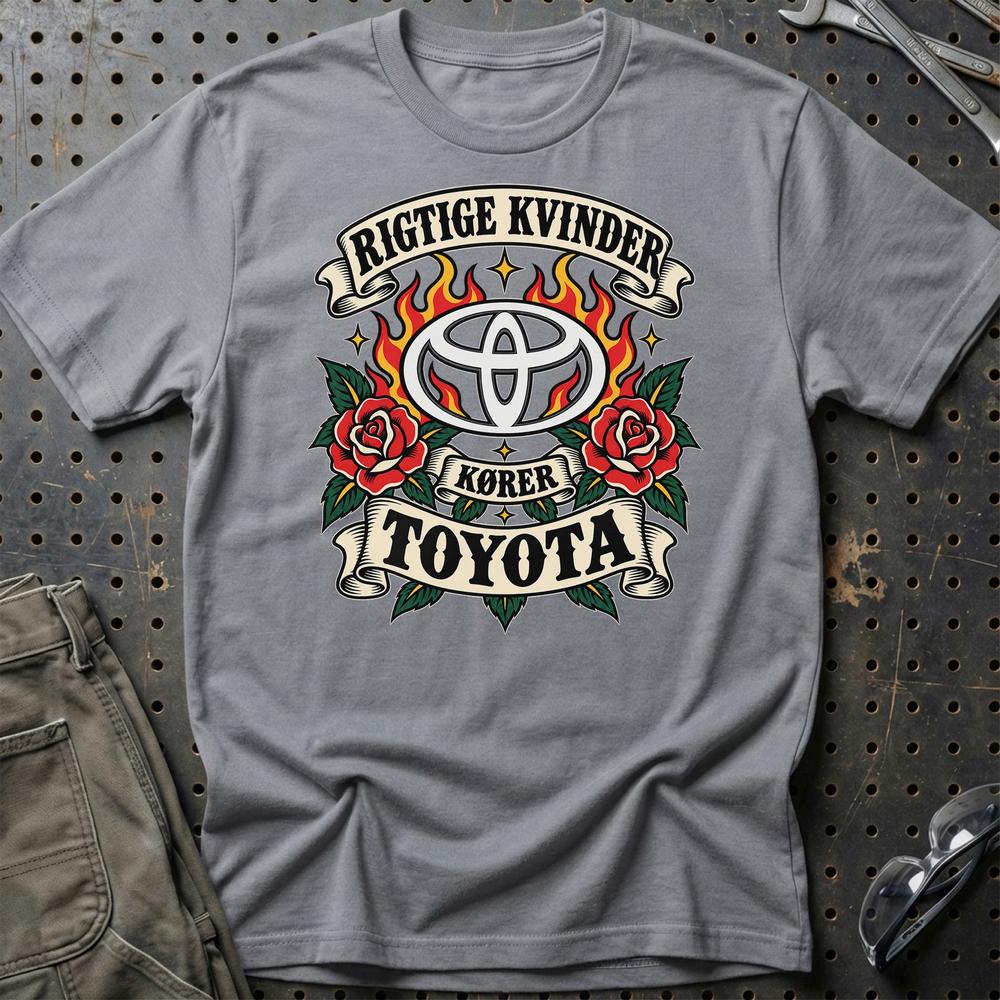 Toyota Rigtige Kvinder Kører – Roser og Flammer T-Shirt-Beklædning-Toyota-Grå Sport-S-Garage Culture Shop- garage - man cave - merchandise