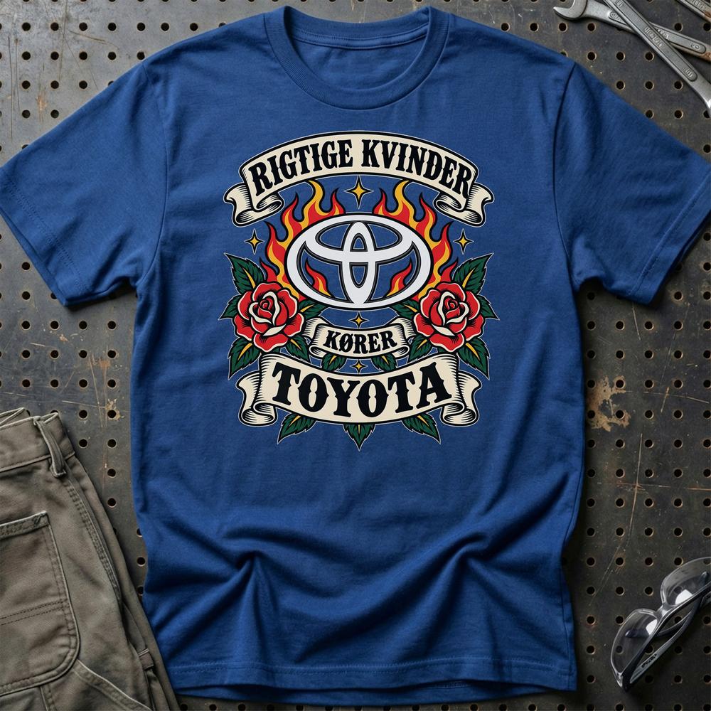 Toyota Rigtige Kvinder Kører – Roser og Flammer T-Shirt-Beklædning-Toyota-Blå Royal-S-Garage Culture Shop- garage - man cave - merchandise