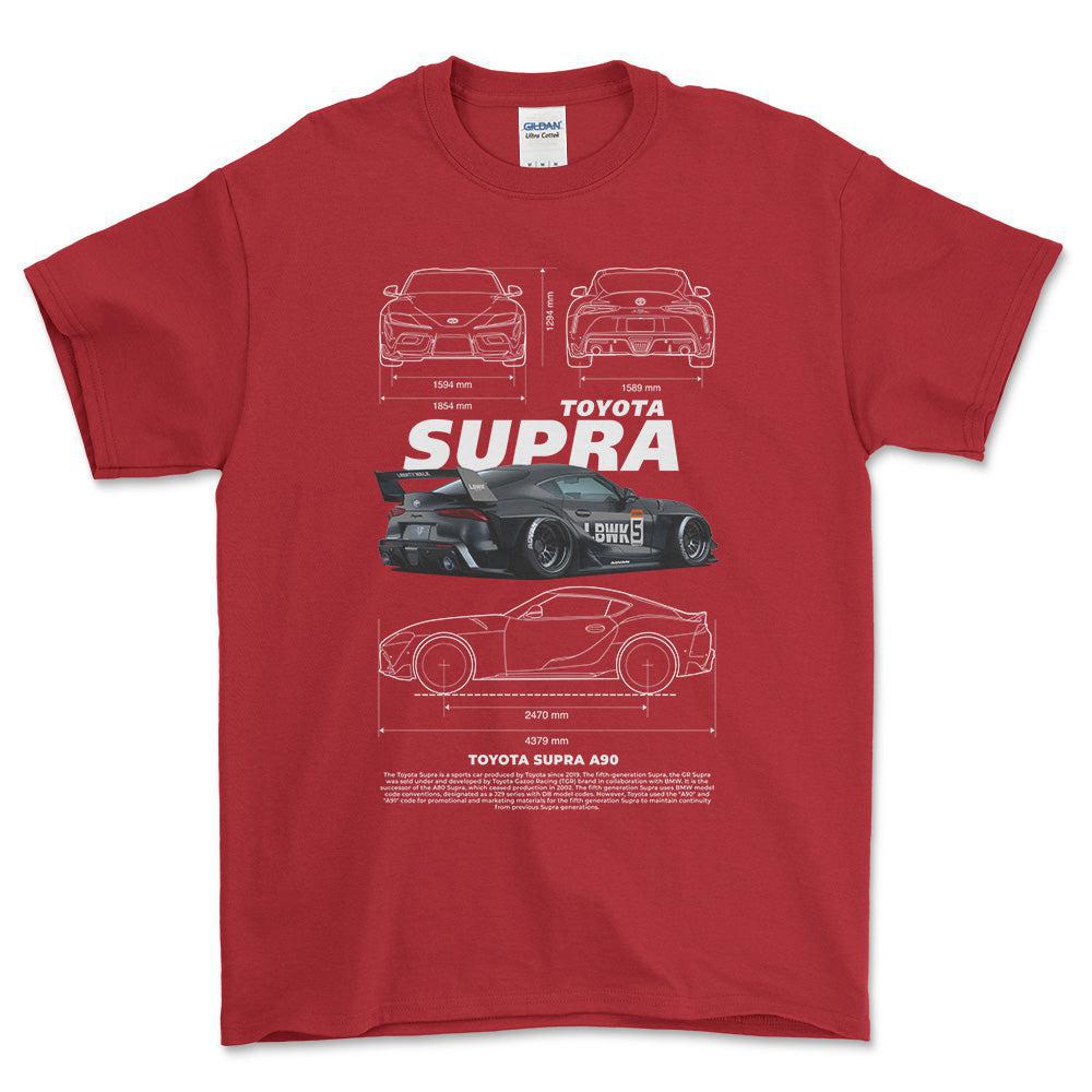 Toyota Supra A90 - Unisex T-Shirt-Beklædning-Toyota-Rød-S-Forside-Garage Culture Shop- garage - man cave - merchandise