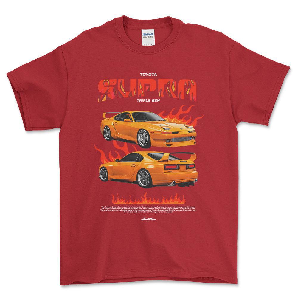 Toyota Supra MK3 - Unisex T-Shirt-Beklædning-Toyota-Rød-S-Forside-Garage Culture Shop- garage - man cave - merchandise