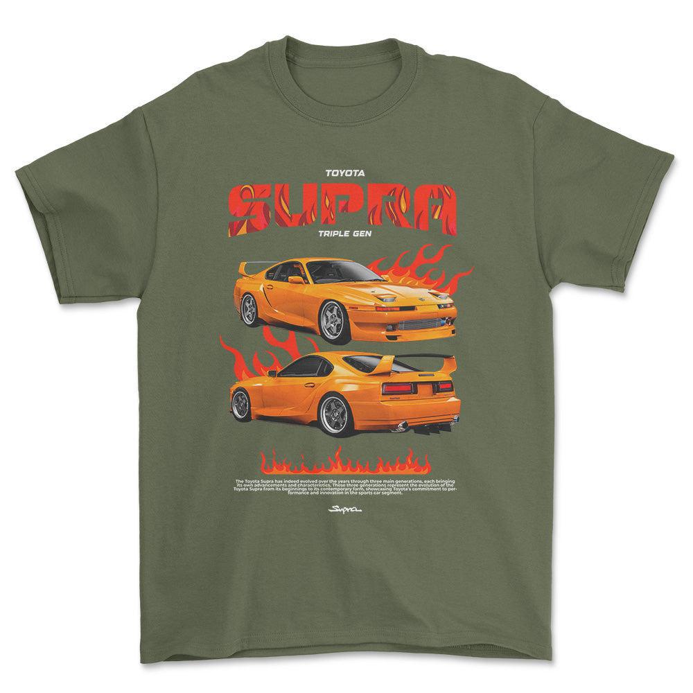 Toyota Supra MK3 - Unisex T-Shirt-Beklædning-Toyota-Grøn Militær-S-Forside-Garage Culture Shop- garage - man cave - merchandise