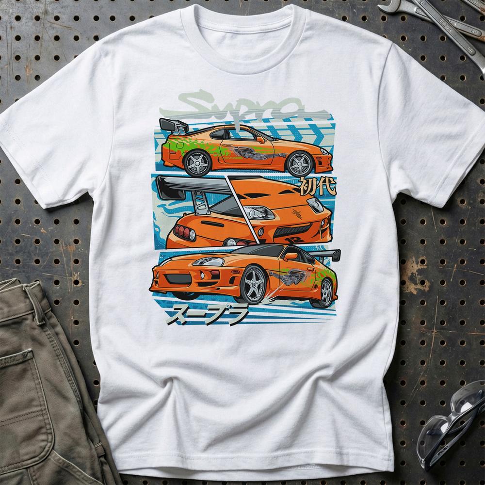 Toyota Supra MK4 Fast And Furios Cars T-Shirt-Beklædning-Toyota-Hvid-S-Garage Culture Shop- garage - man cave - merchandise