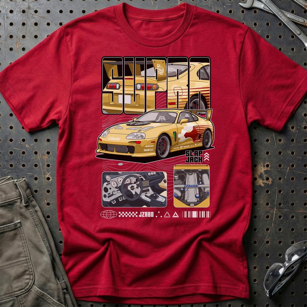 Toyota Supra MK4 Fast And Furios Cars T-Shirt-Beklædning-Toyota-Rød-S-Garage Culture Shop- garage - man cave - merchandise