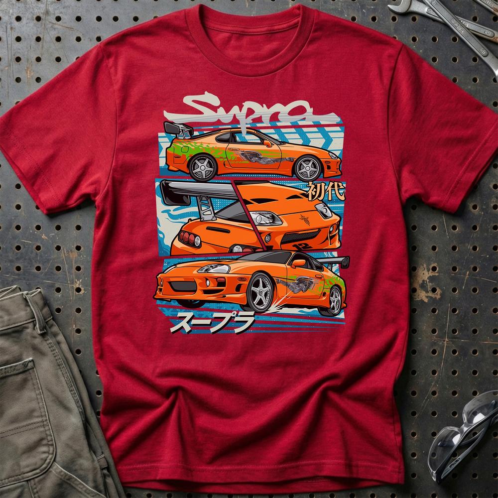 Toyota Supra MK4 Fast And Furios Cars T-Shirt-Beklædning-Toyota-Rød-S-Garage Culture Shop- garage - man cave - merchandise