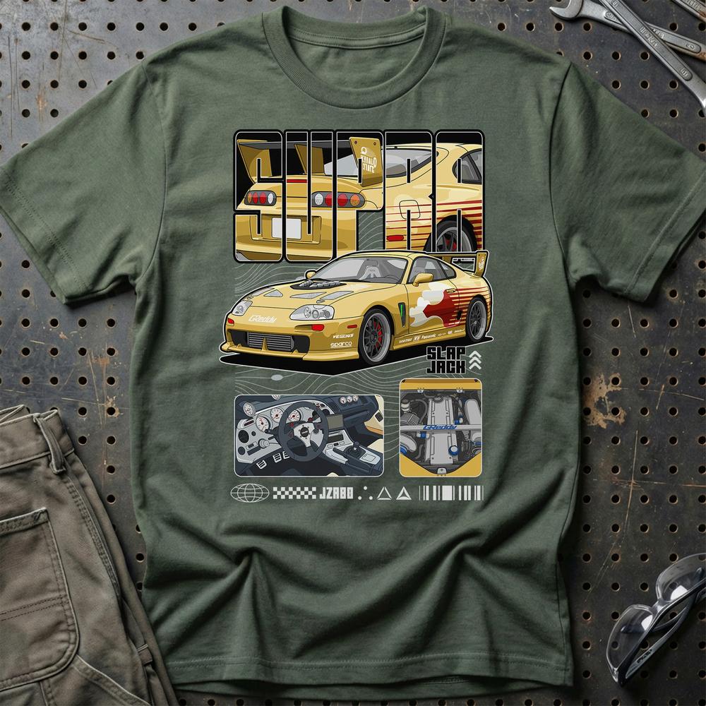 Toyota Supra MK4 Fast And Furios Cars T-Shirt-Beklædning-Toyota-Grøn Militær-S-Garage Culture Shop- garage - man cave - merchandise