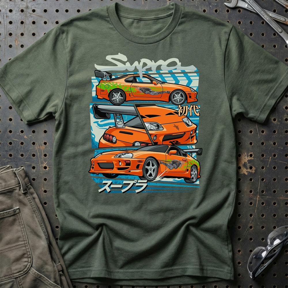 Toyota Supra MK4 Fast And Furios Cars T-Shirt-Beklædning-Toyota-Grøn Militær-S-Garage Culture Shop- garage - man cave - merchandise