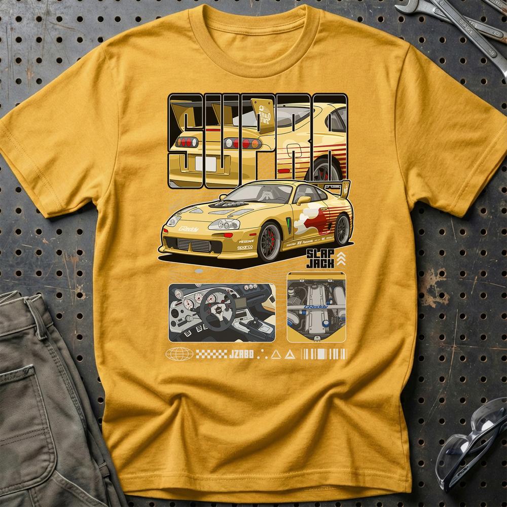Toyota Supra MK4 Fast And Furios Cars T-Shirt-Beklædning-Toyota-Guld-S-Garage Culture Shop- garage - man cave - merchandise