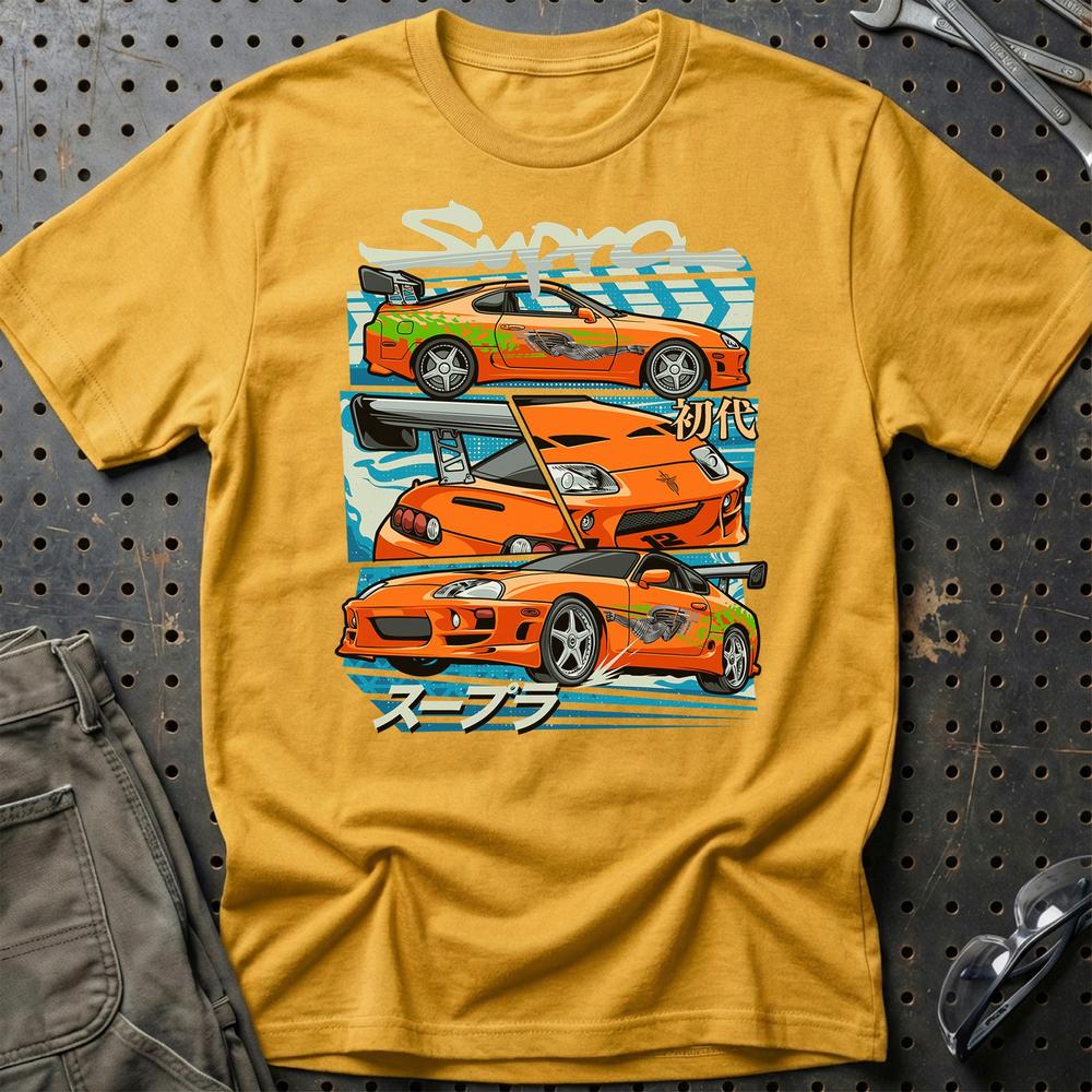 Toyota Supra MK4 Fast And Furios Cars T-Shirt-Beklædning-Toyota-Guld-S-Garage Culture Shop- garage - man cave - merchandise