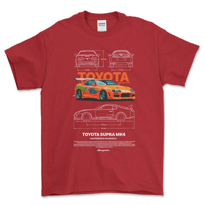 Toyota Supra MK4 - Unisex T-Shirt-Beklædning-Toyota-Rød-S-Forside-Garage Culture Shop- garage - man cave - merchandise