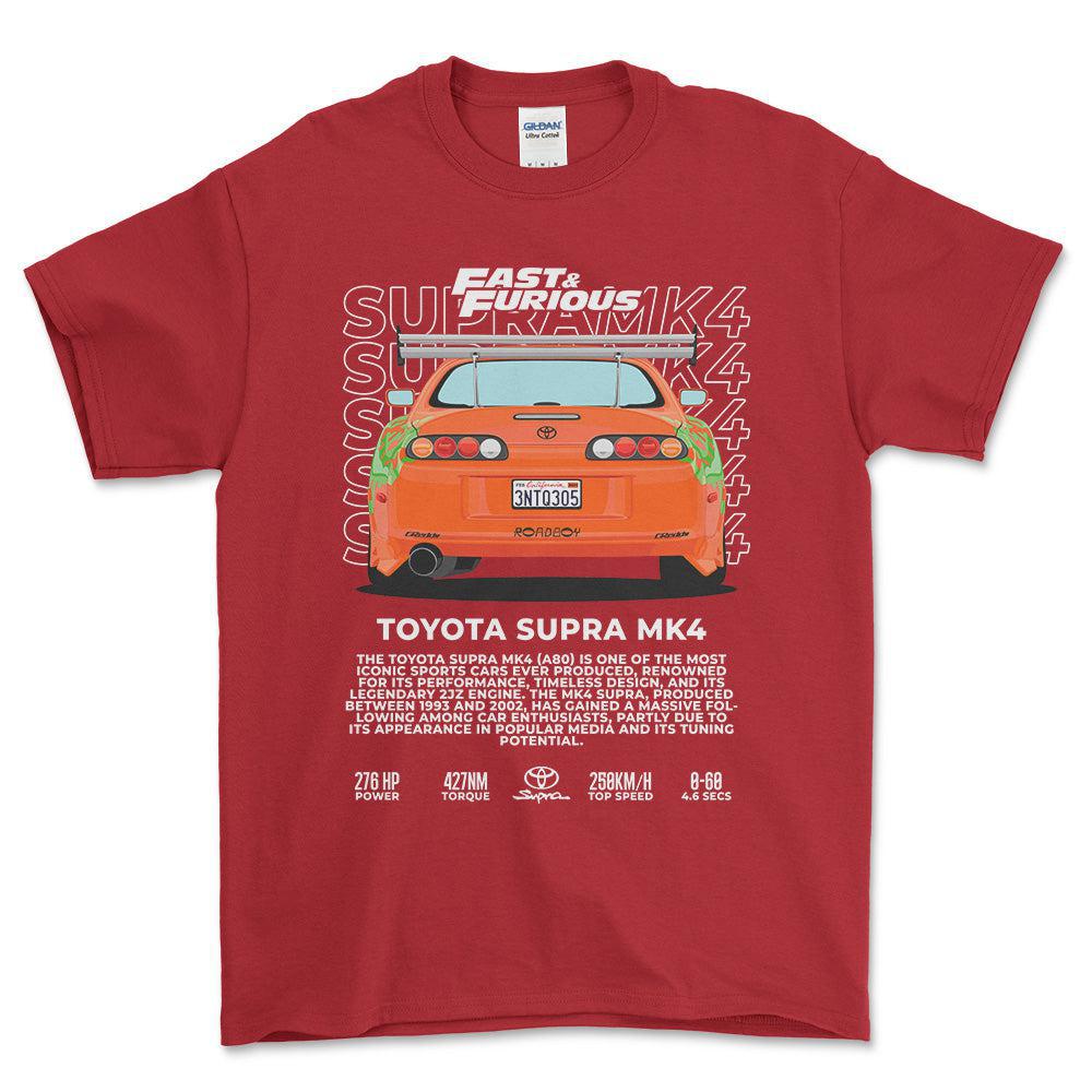 Toyota Supra MK4 - Unisex T-Shirt-Beklædning-Toyota-Rød-S-Forside-Garage Culture Shop- garage - man cave - merchandise