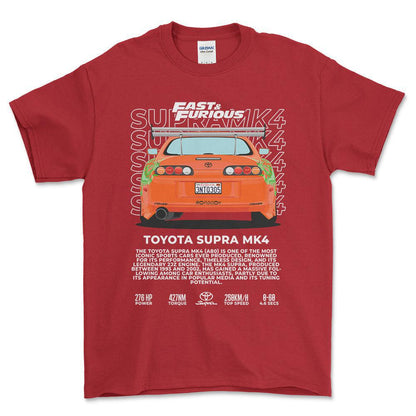 Toyota Supra MK4 - Unisex T-Shirt-Beklædning-Toyota-Rød-S-Forside-Garage Culture Shop- garage - man cave - merchandise