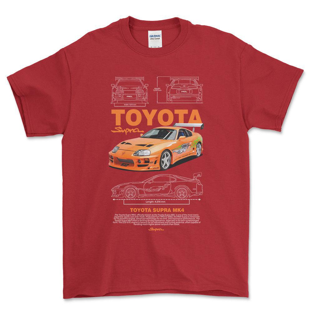 Toyota Supra MK4 - Unisex T-Shirt-Beklædning-Toyota-Rød-S-Forside-Garage Culture Shop- garage - man cave - merchandise