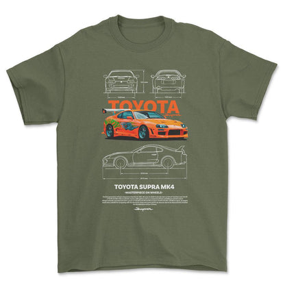 Toyota Supra MK4 - Unisex T-Shirt-Beklædning-Toyota-Grøn Militær-S-Forside-Garage Culture Shop- garage - man cave - merchandise