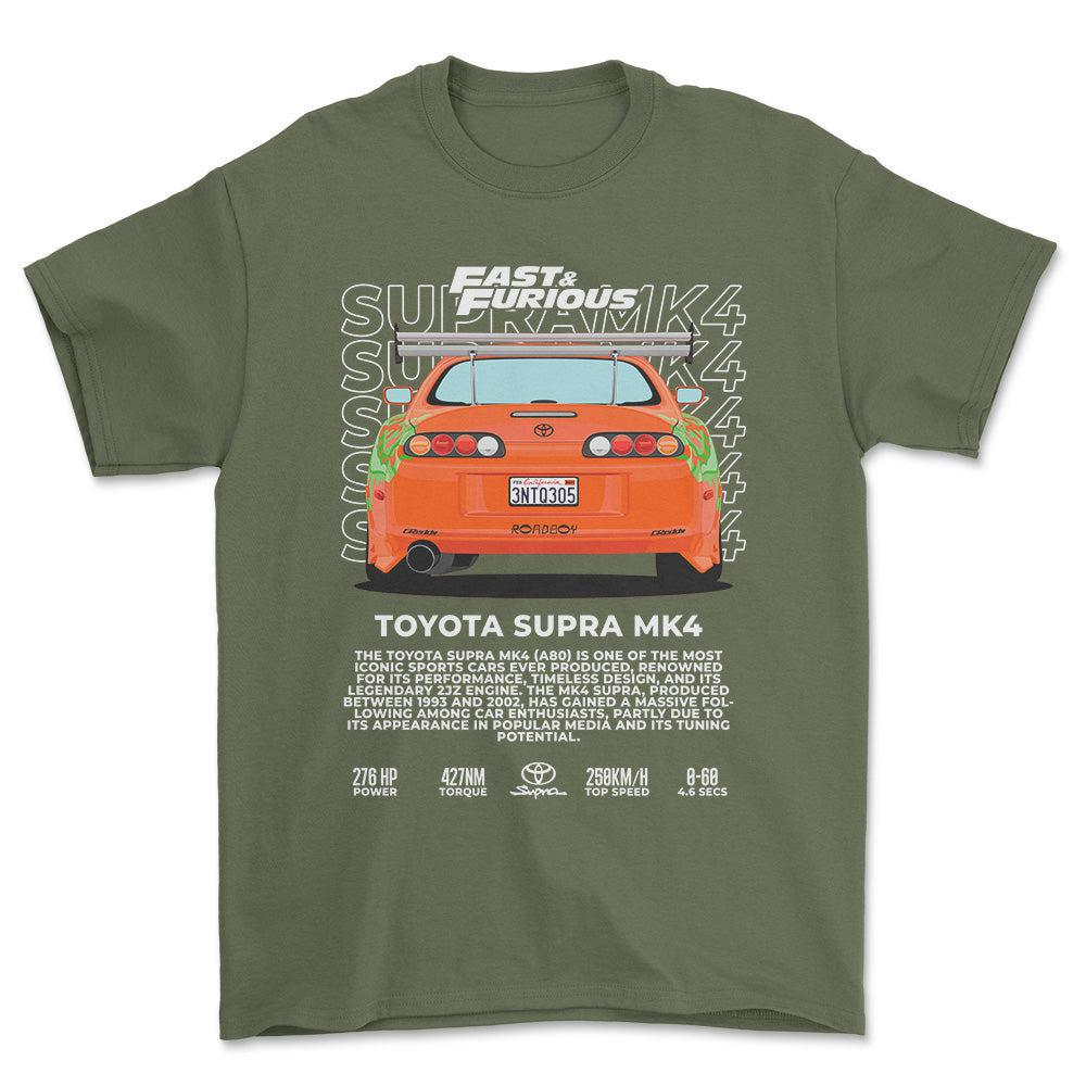 Toyota Supra MK4 - Unisex T-Shirt-Beklædning-Toyota-Grøn Militær-S-Forside-Garage Culture Shop- garage - man cave - merchandise