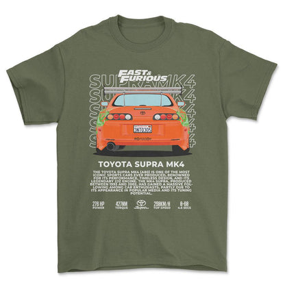 Toyota Supra MK4 - Unisex T-Shirt-Beklædning-Toyota-Grøn Militær-S-Forside-Garage Culture Shop- garage - man cave - merchandise