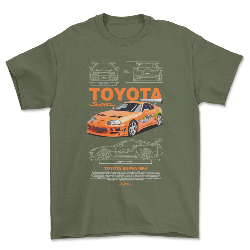 Toyota Supra MK4 - Unisex T-Shirt-Beklædning-Toyota-Grøn Militær-S-Forside-Garage Culture Shop- garage - man cave - merchandise